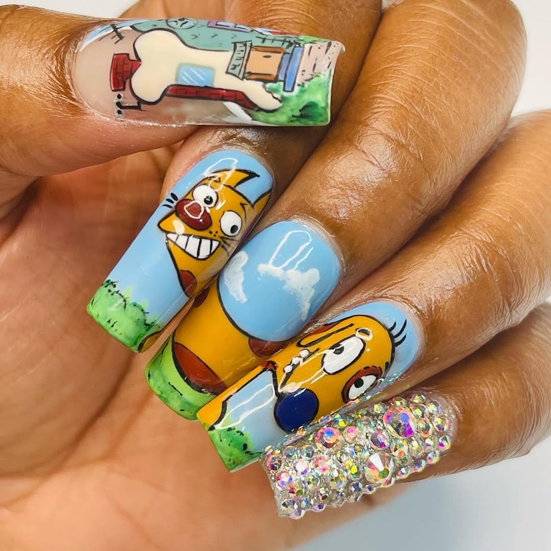 CatDog Cartoon Character Extra Long Coffin Nails