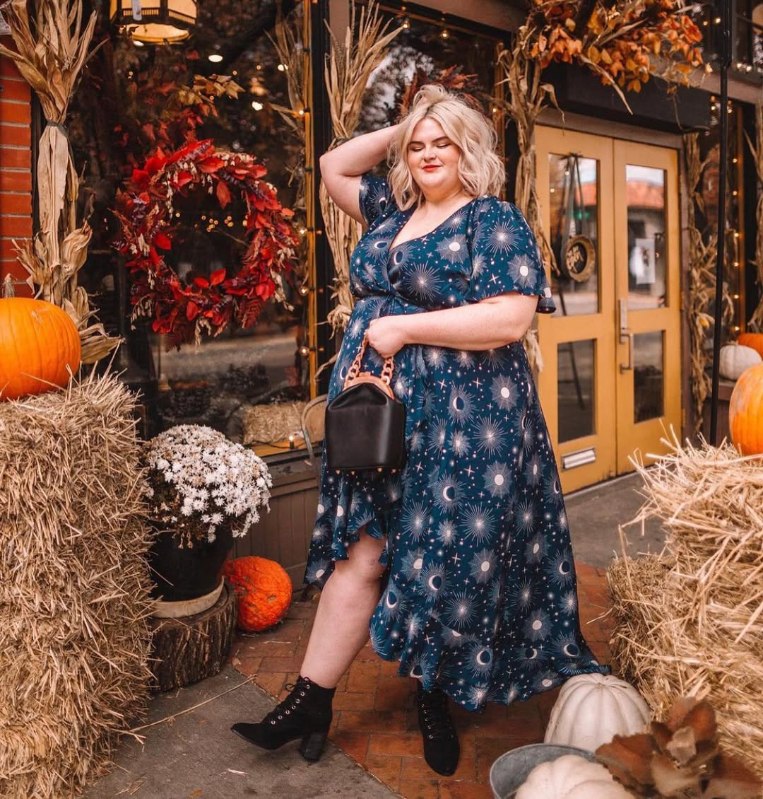 Celestial Print Midi Dress With Black Boots