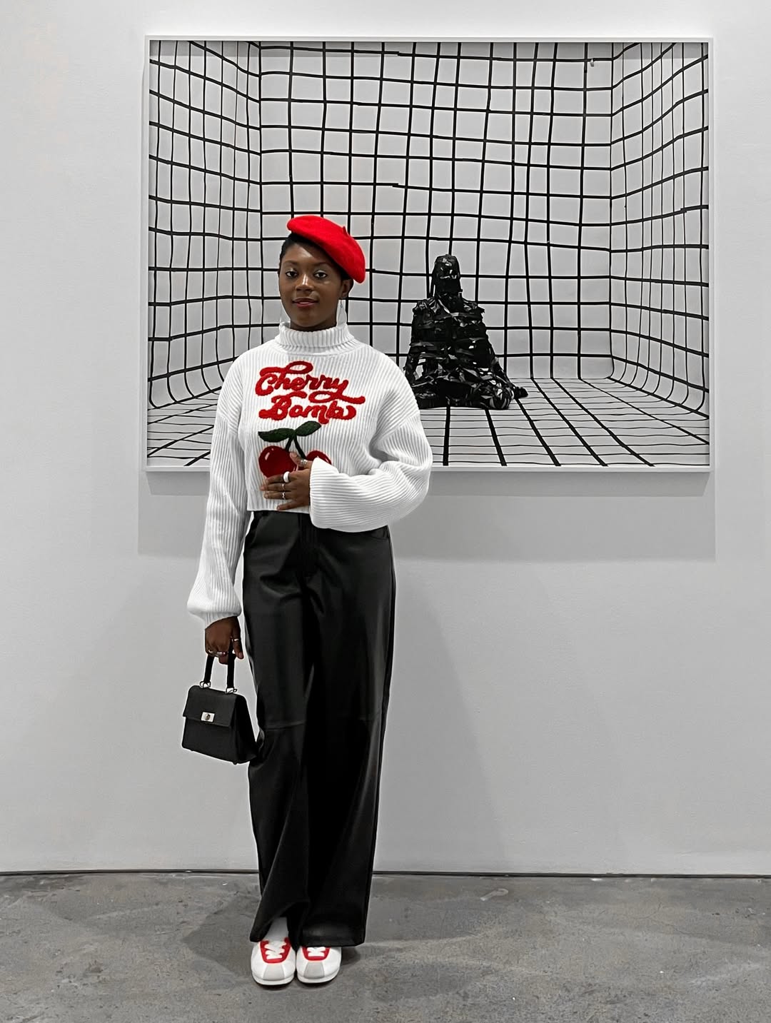 Cherry Bomb Knit With Leather Pants Street Style
