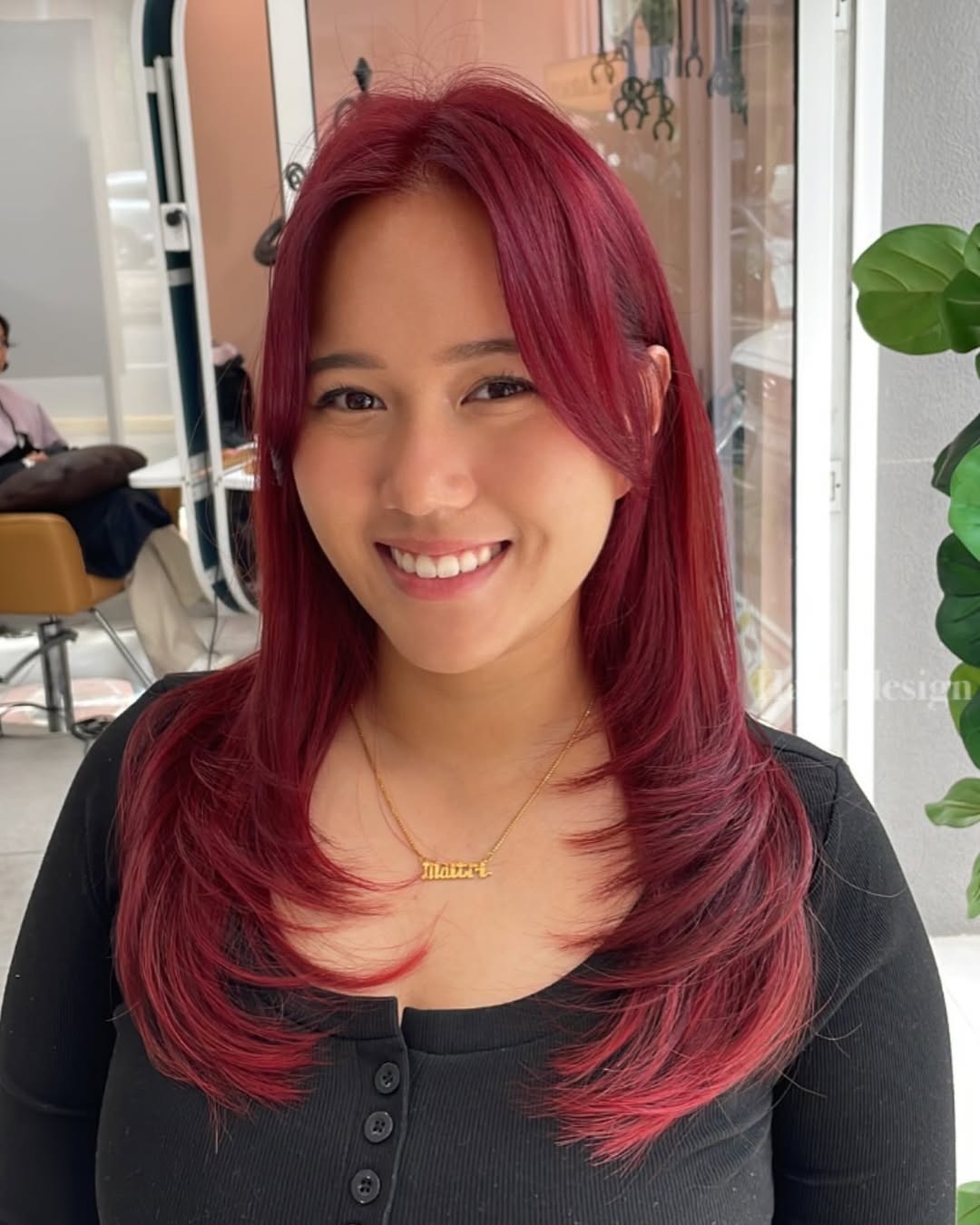 Cherry Red Shag With Face Framing Layers