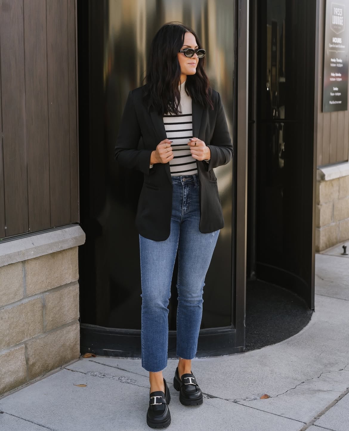 Chic Blazer and Striped Knit for Smart Casual