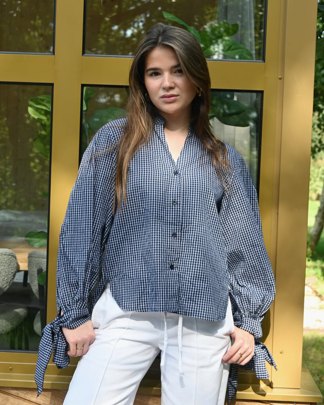Chic Gingham Top With Cozy White Lounge Pants