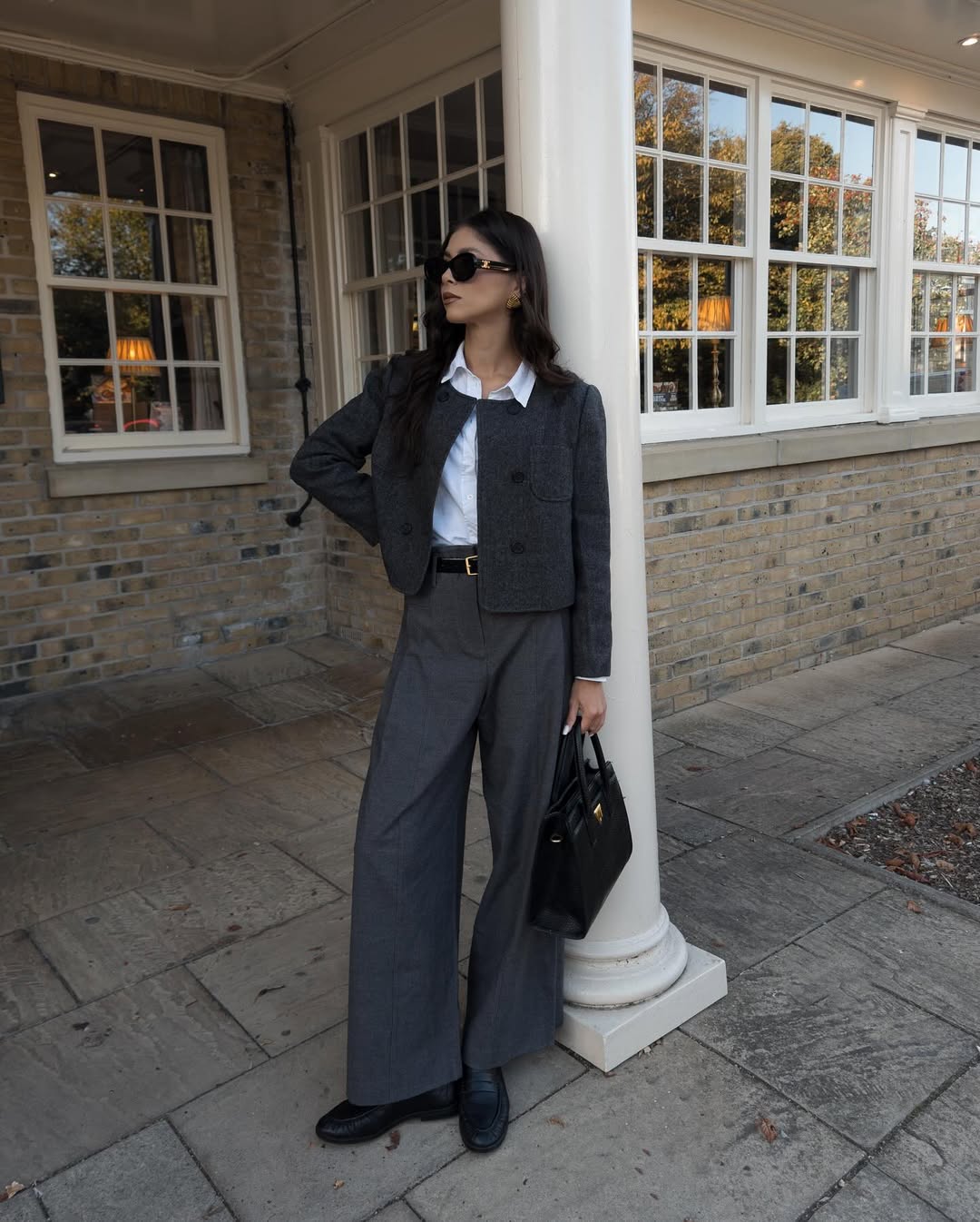Chic Grey Suit With White Shirt And Black Loafers