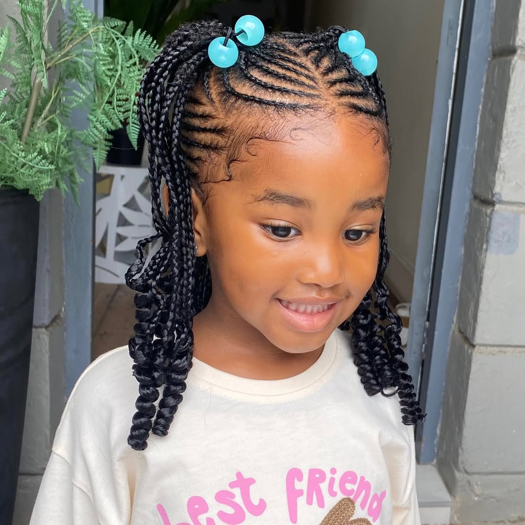 Chic Kids Cornrows With Curly Ends And Beads