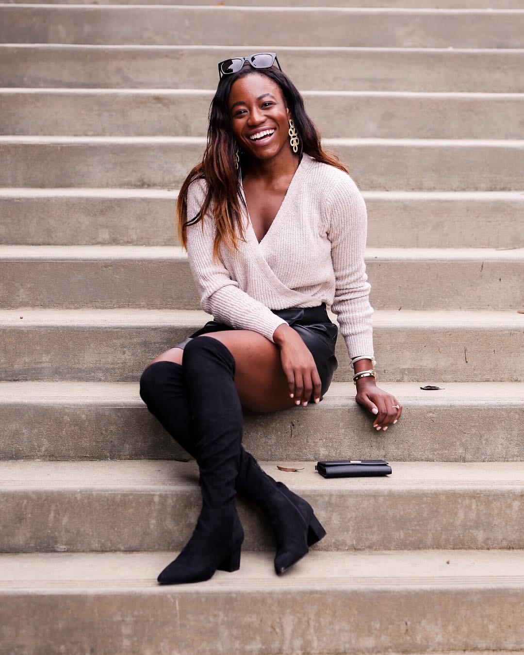 Chic Knit Wrap Top & Leather Mini Skirt Date Night