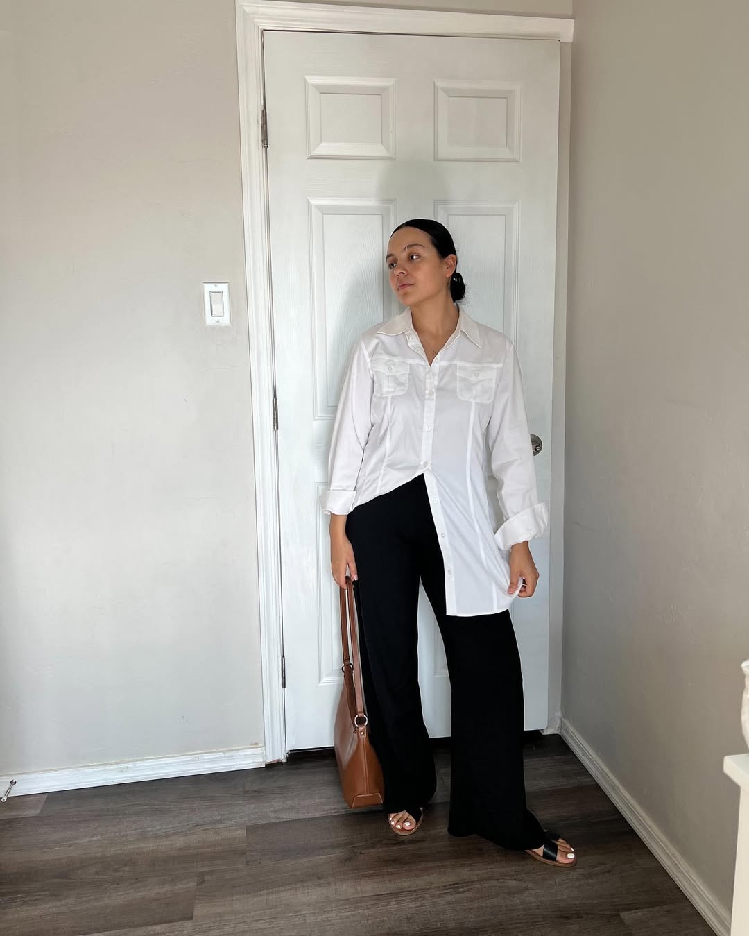 Chic Monochrome Button-Down With Wide-Leg Pants