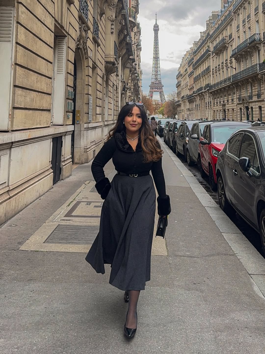 Chic Parisian Ensemble With Fur Accents