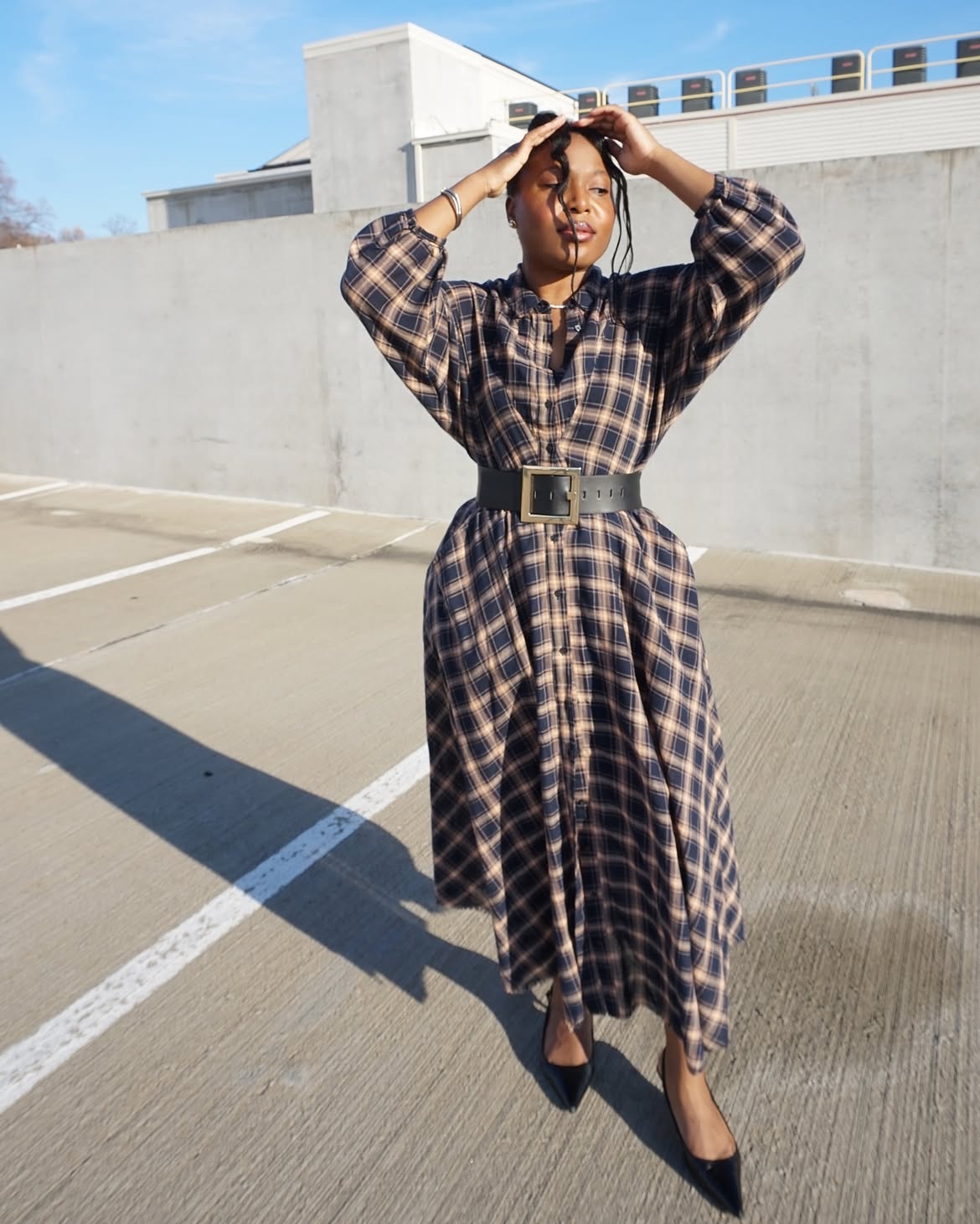 Chic Plaid Maxi Dress With Belted Waist