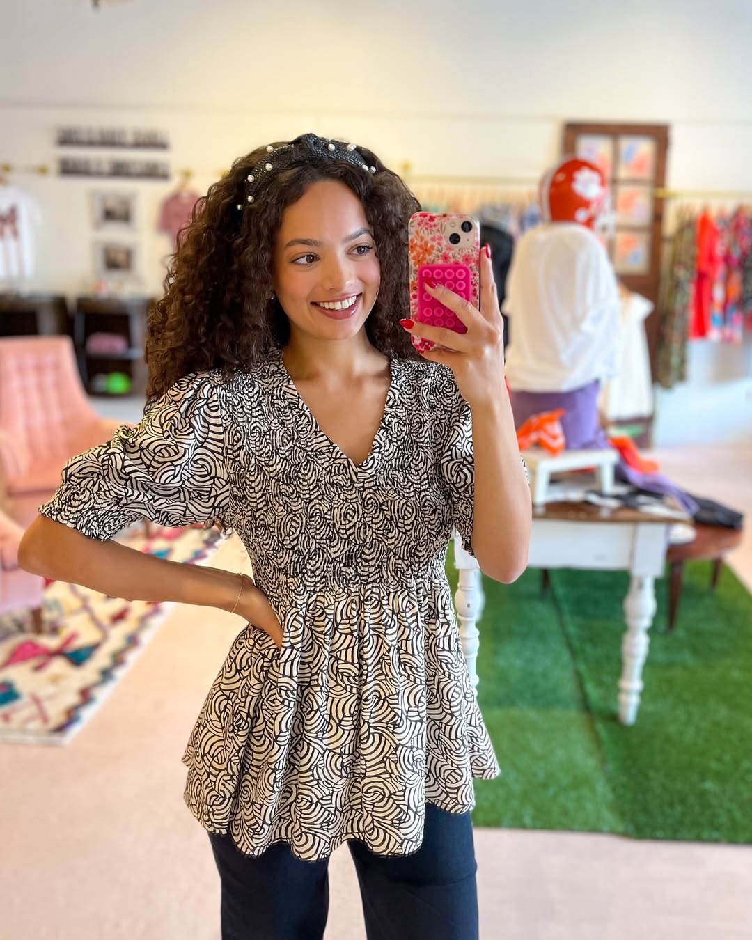 Chic Smocked Peplum Top with Dark Wash Jeans
