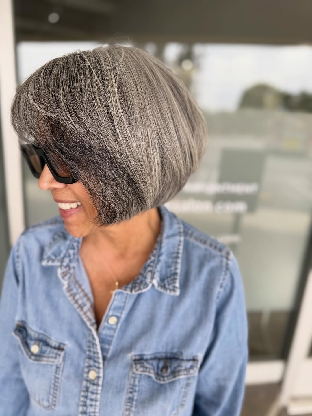 Chic Stacked Bob With Natural Gray Blend