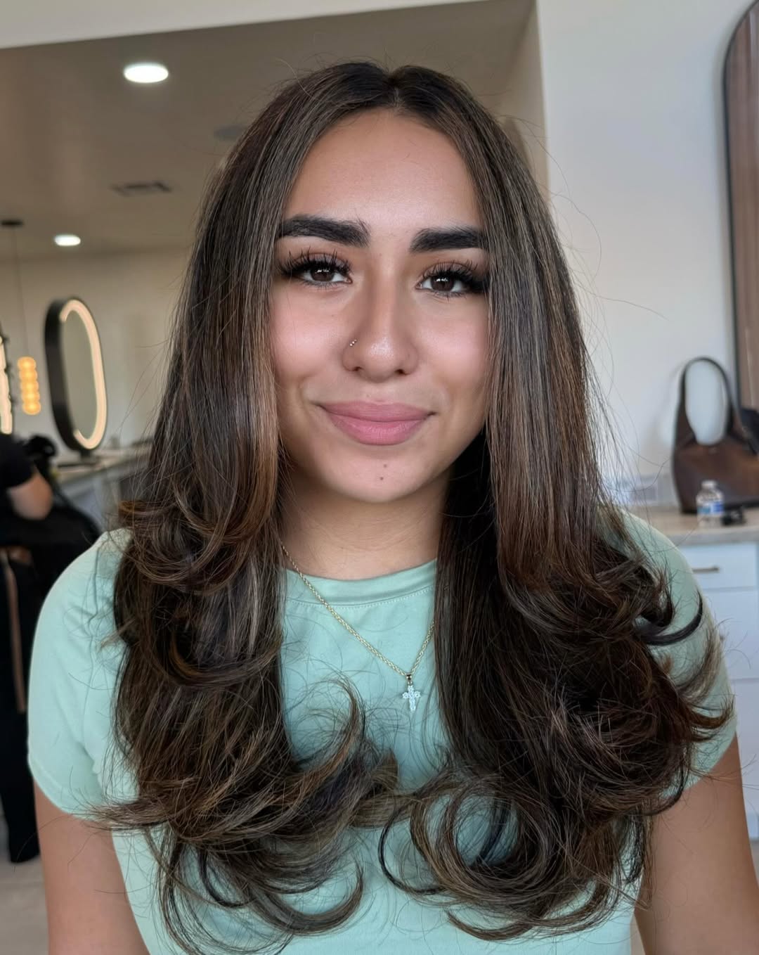 Chocolate Brown Layers With Caramel Highlights Blowout