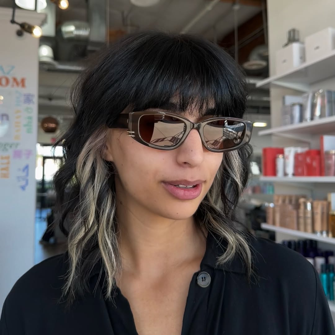 Choppy Black Shag With Chunky Platinum Face Frame