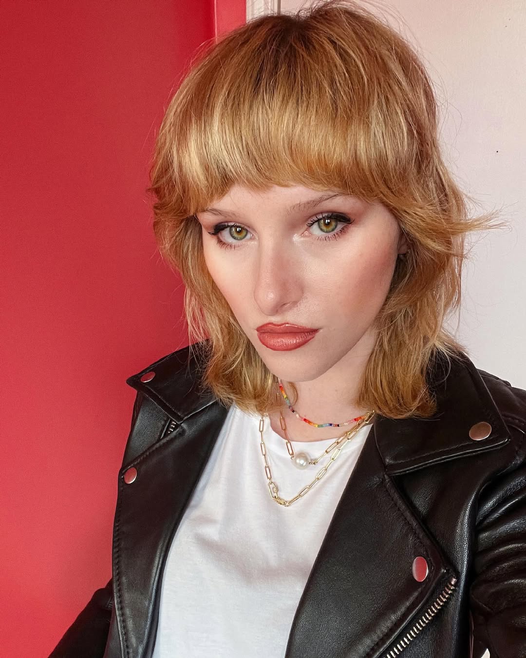 Choppy Golden Blonde Shag With Full Fringe