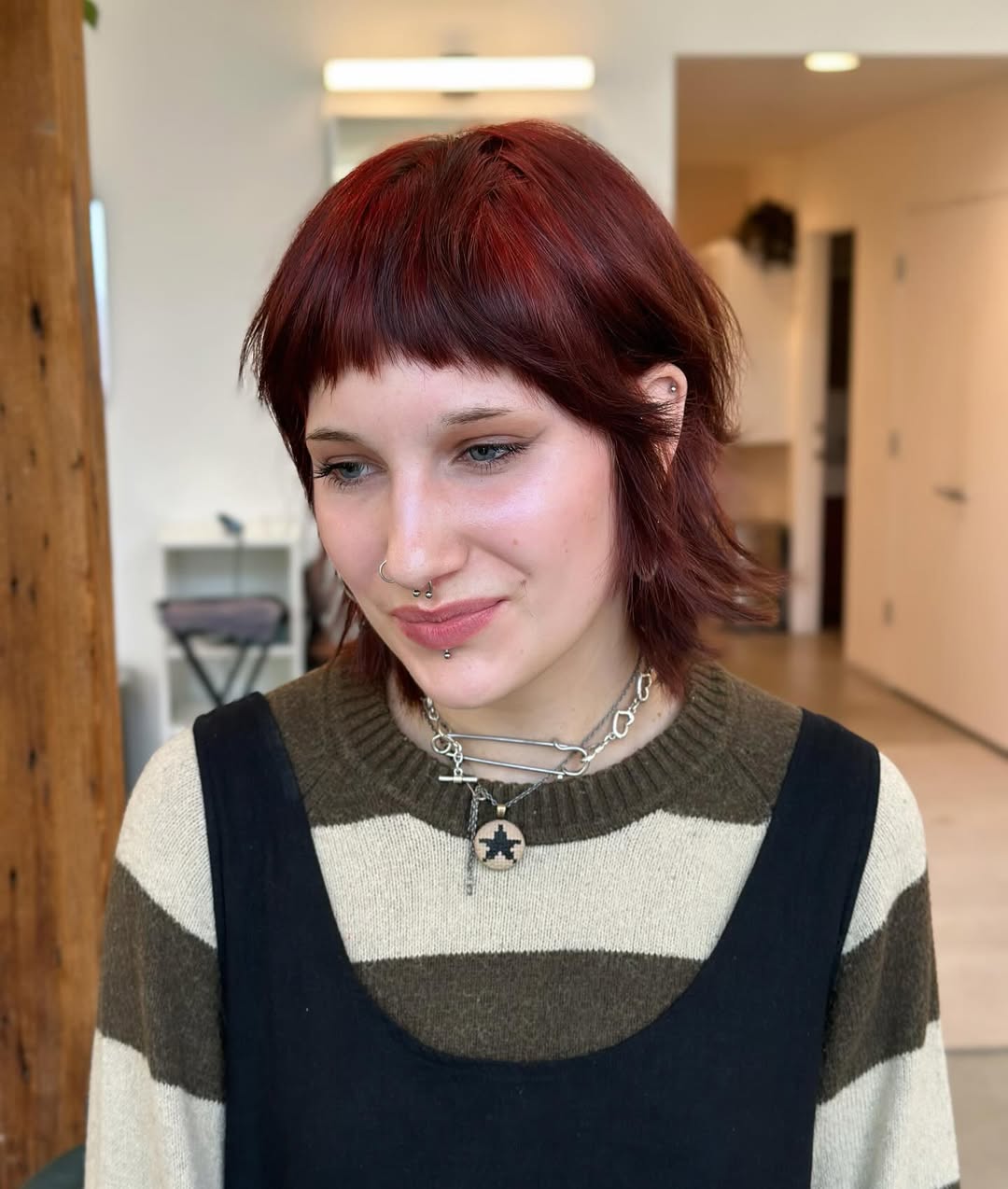 Choppy Micro Bangs With Deep Cherry Shag