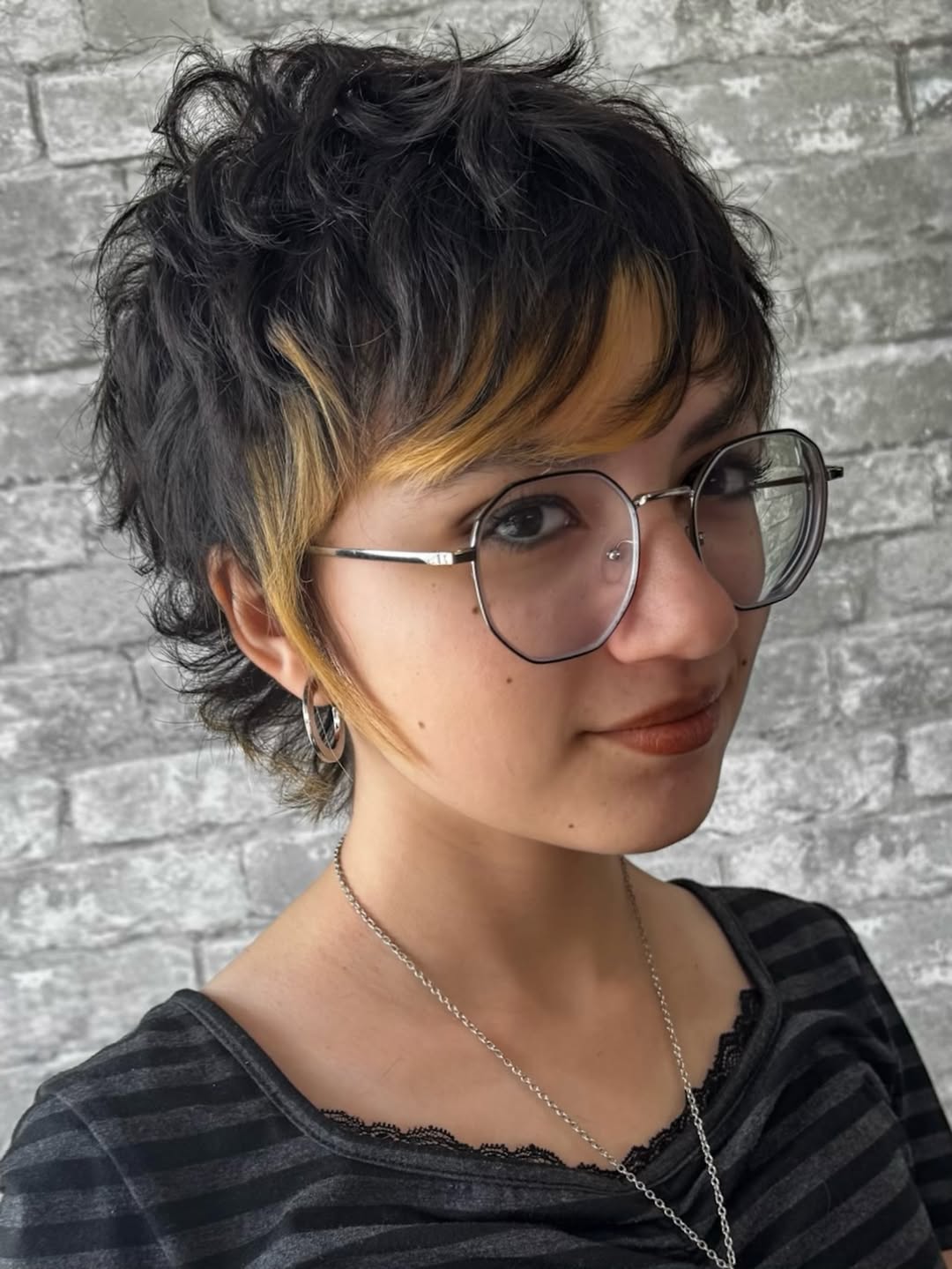 Choppy Pixie Cut With Honey Blonde Money Piece