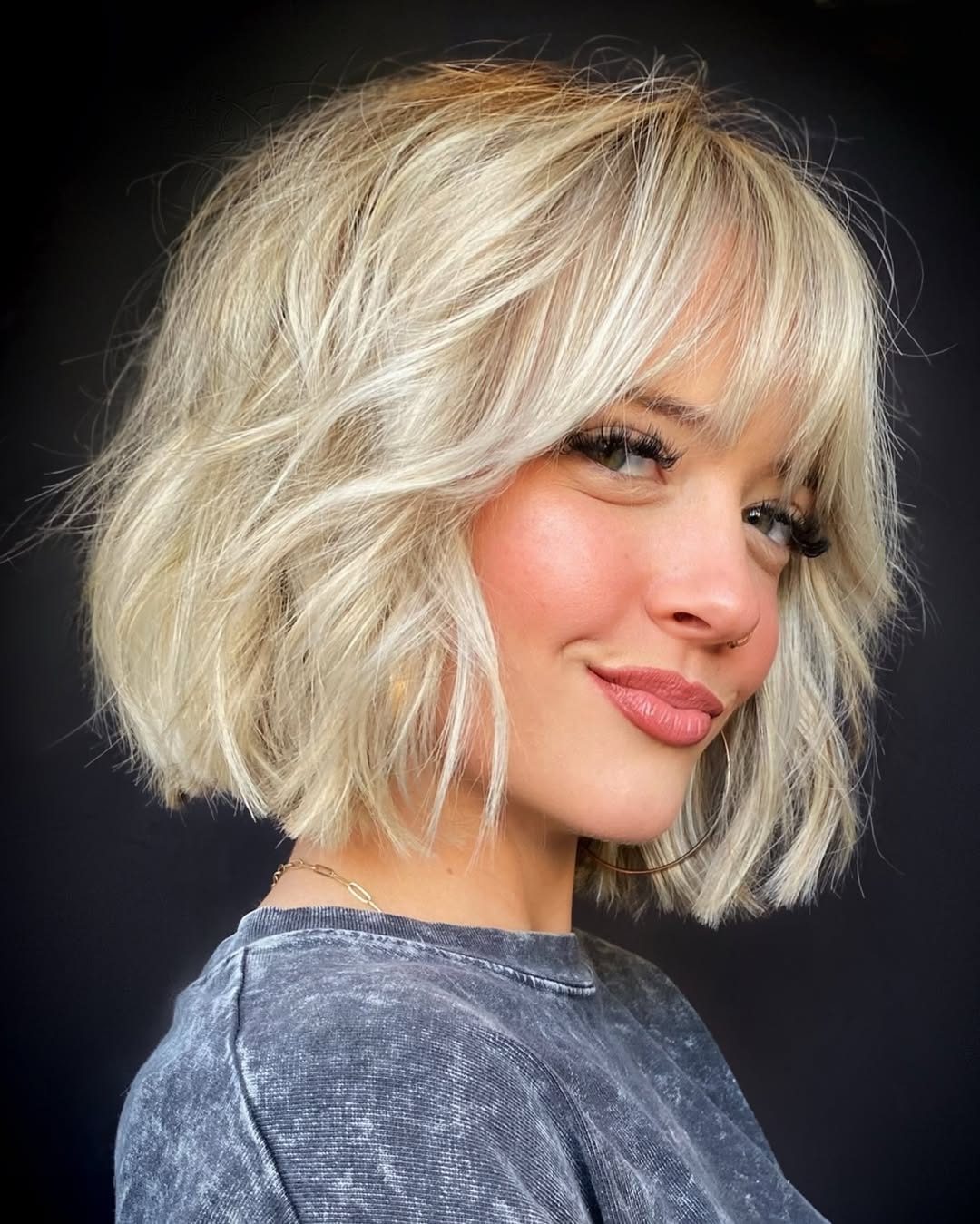 Choppy Platinum Bob With Wispy Bangs