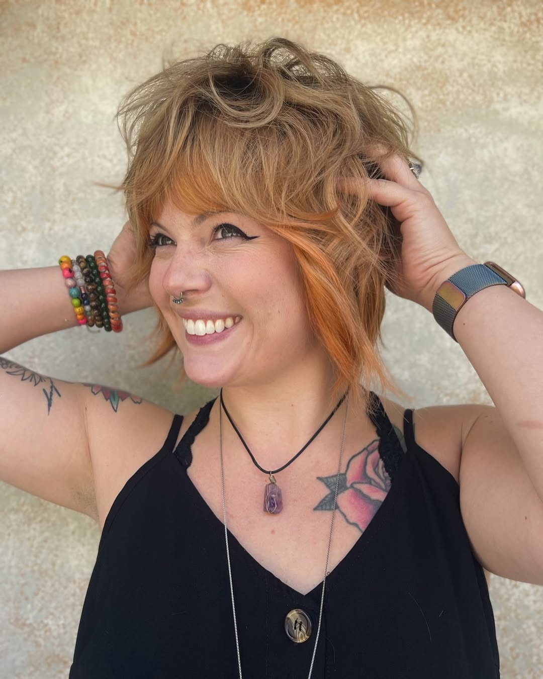 Choppy Shag with Peekaboo Orange Highlights