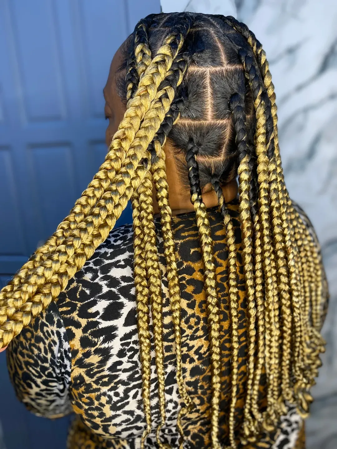 Chunky Golden Blonde Braids With Black Roots