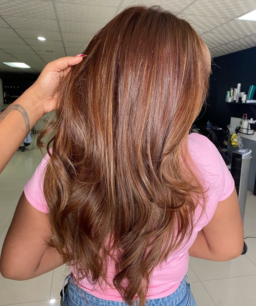 Cinnamon Brown Hair With Caramel Balayage Waves
