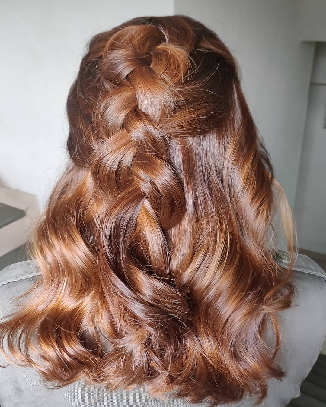 Cinnamon Brown Half-Up Braid With Tousled Waves