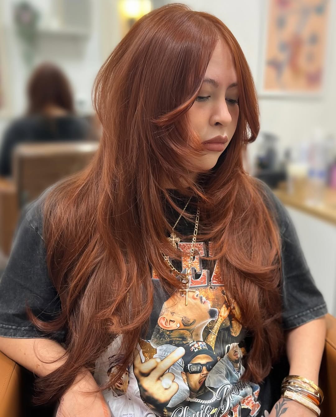 Cinnamon Brown Layers With Face Framing Bangs