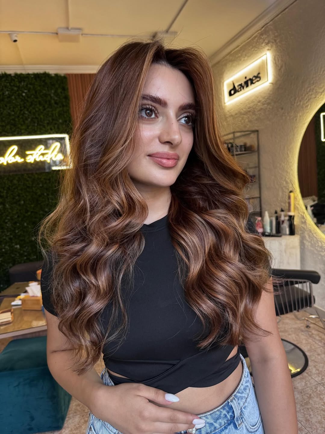 Cinnamon Brown Long Layers With Bouncy Waves