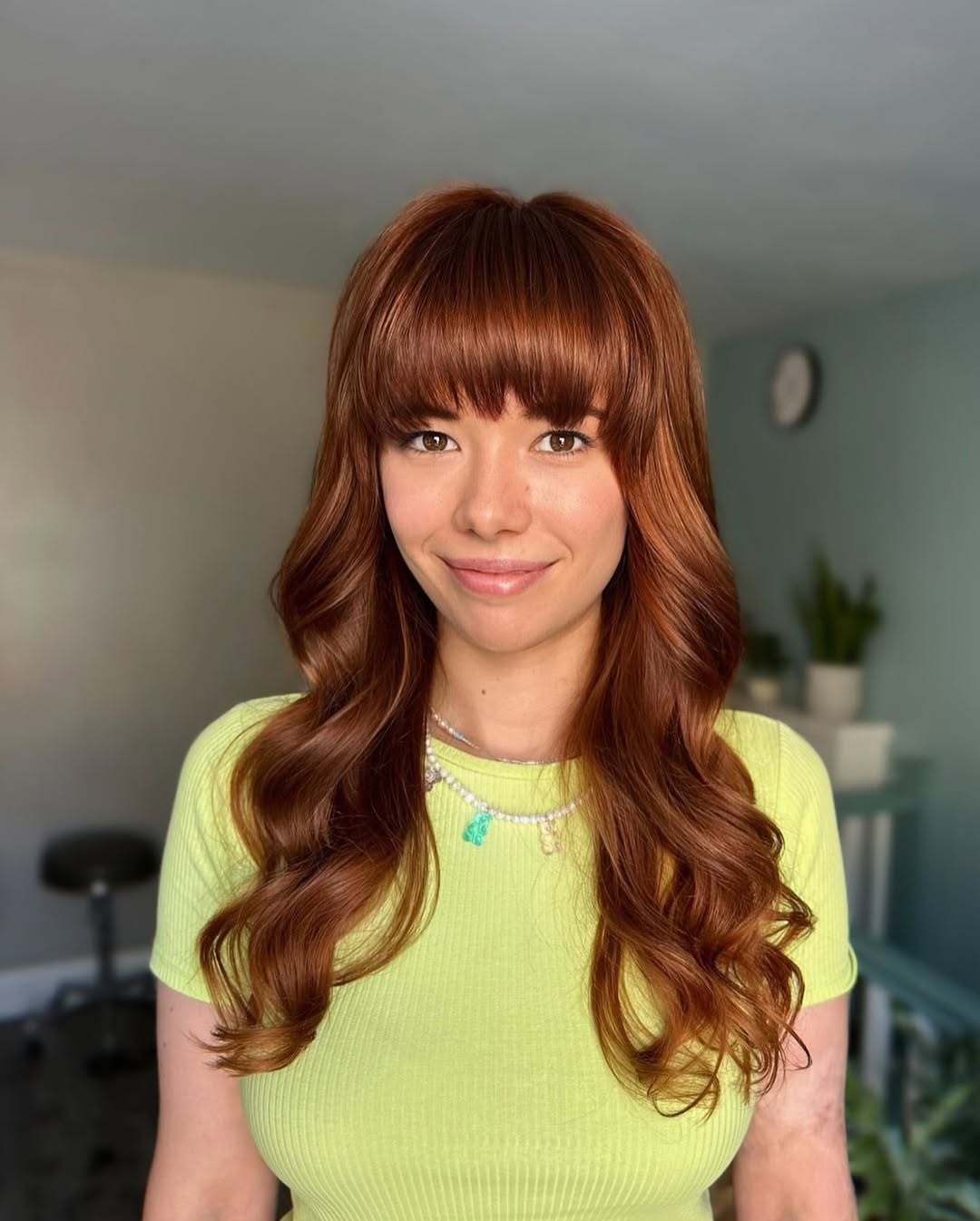 Cinnamon Red Waves With Full Fringe Bangs
