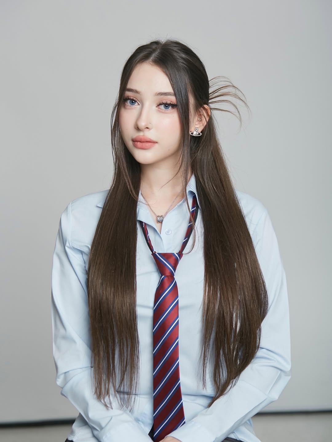 Classic Blue Shirt And Striped Tie Uniform Look