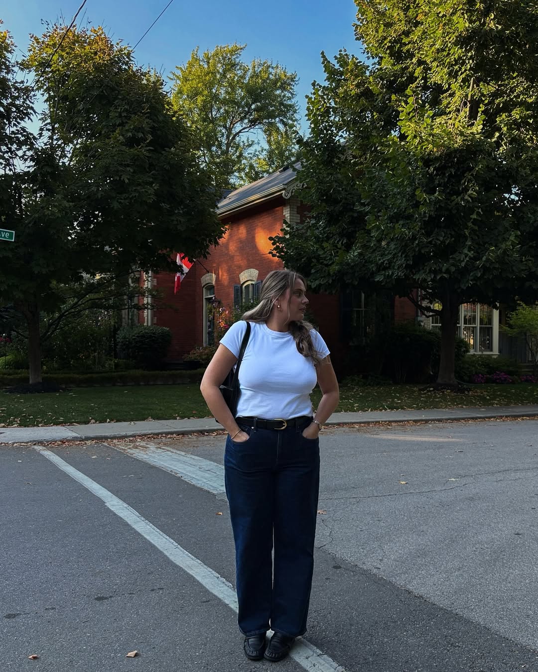 Classic White Tee With Dark Wash Wide Leg Jeans