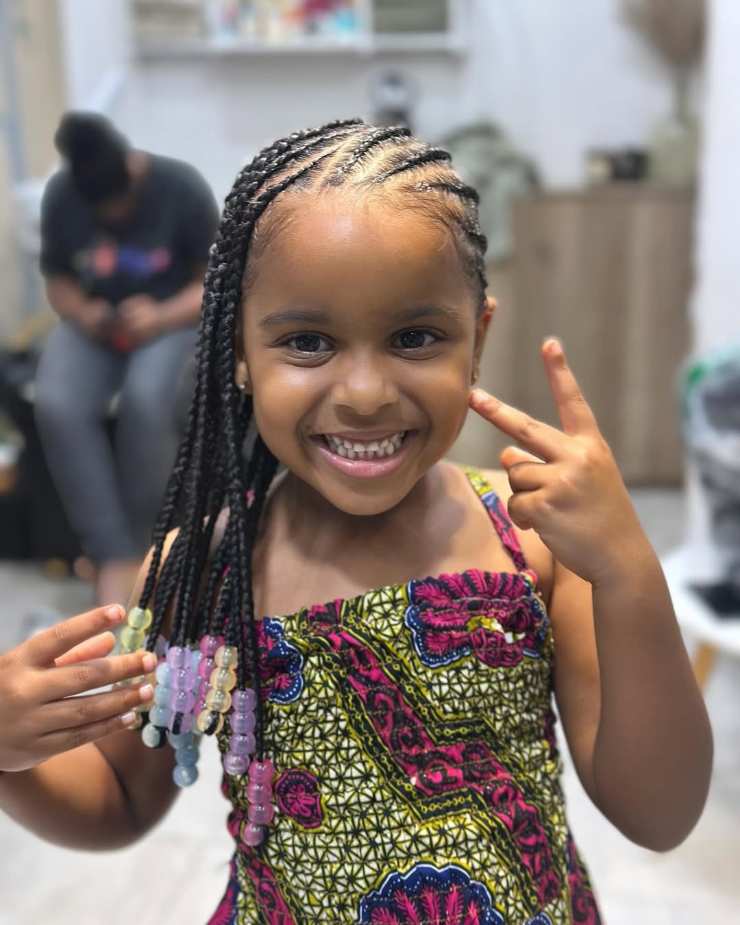 Colorful Beaded Kids Cornrows Natural Daily Style