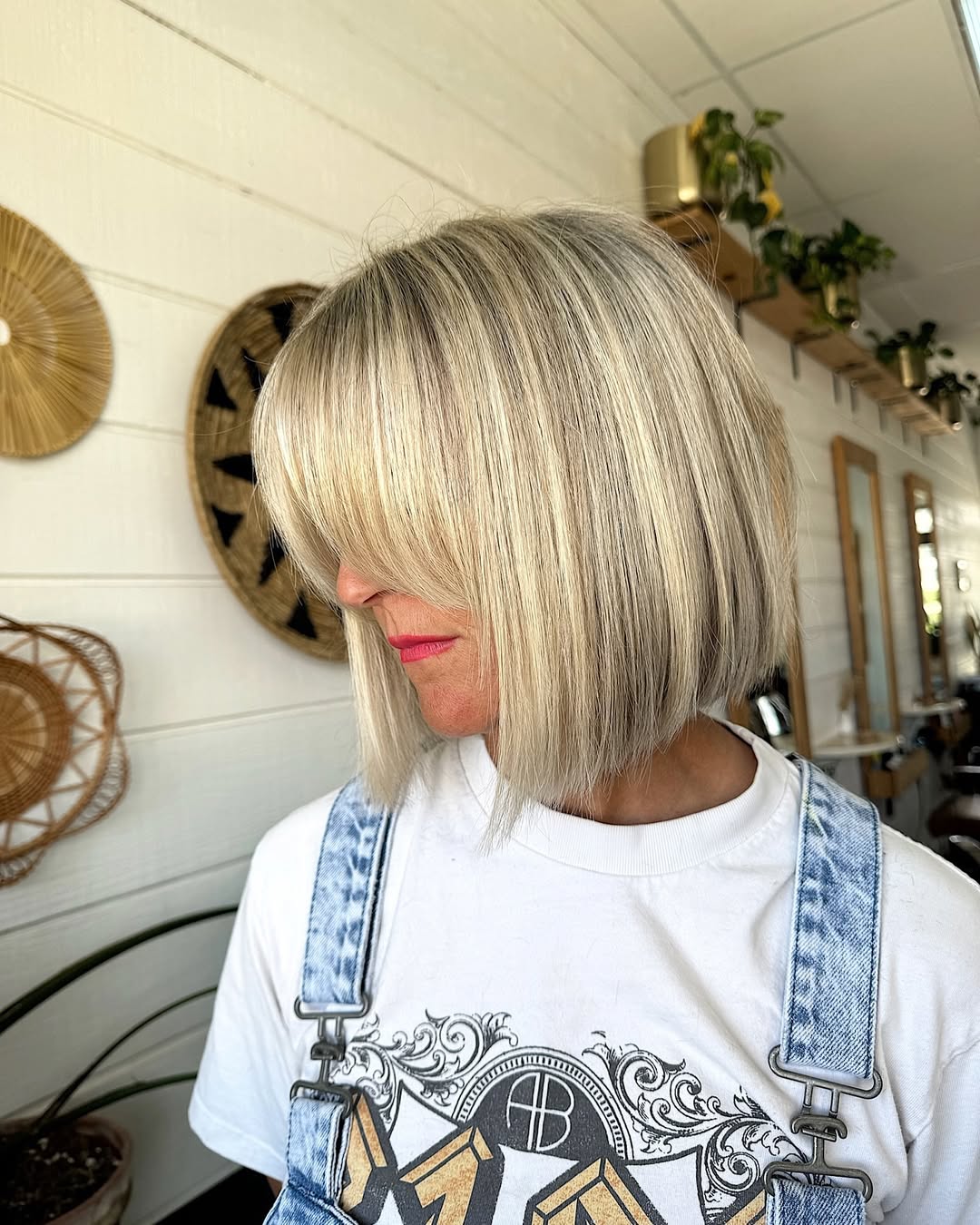 Cool Platinum Blonde Bob with Full Straight Bangs
