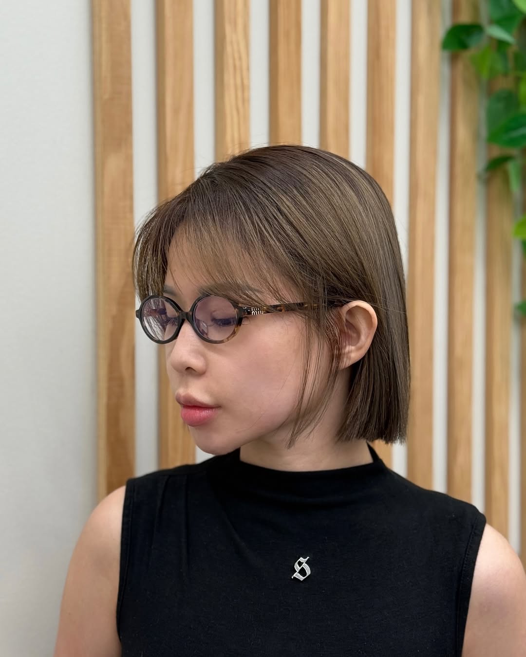 Cool Tone Brunette Blunt Bob With Wispy Bangs