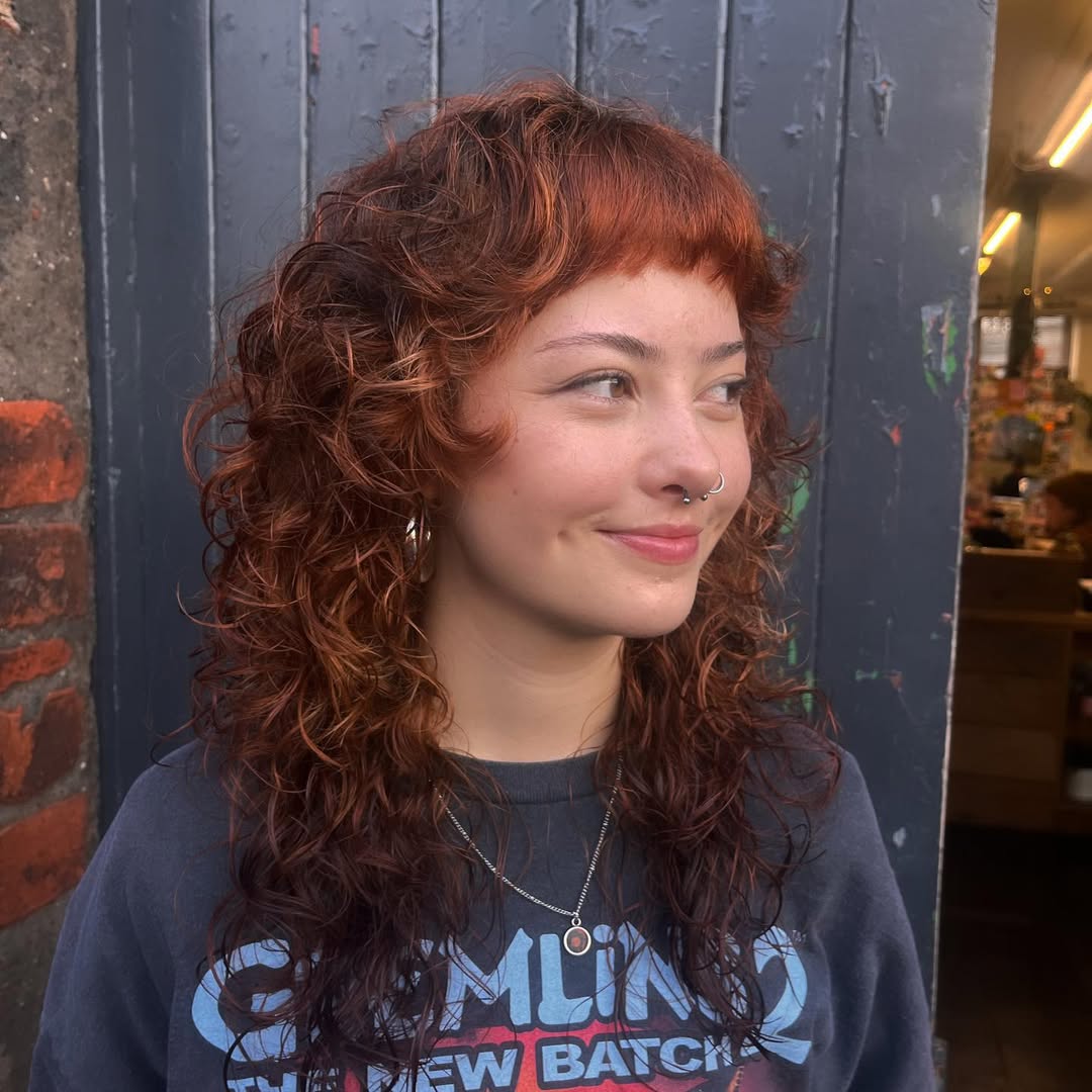 Coppery Shag With Curly Micro Bangs