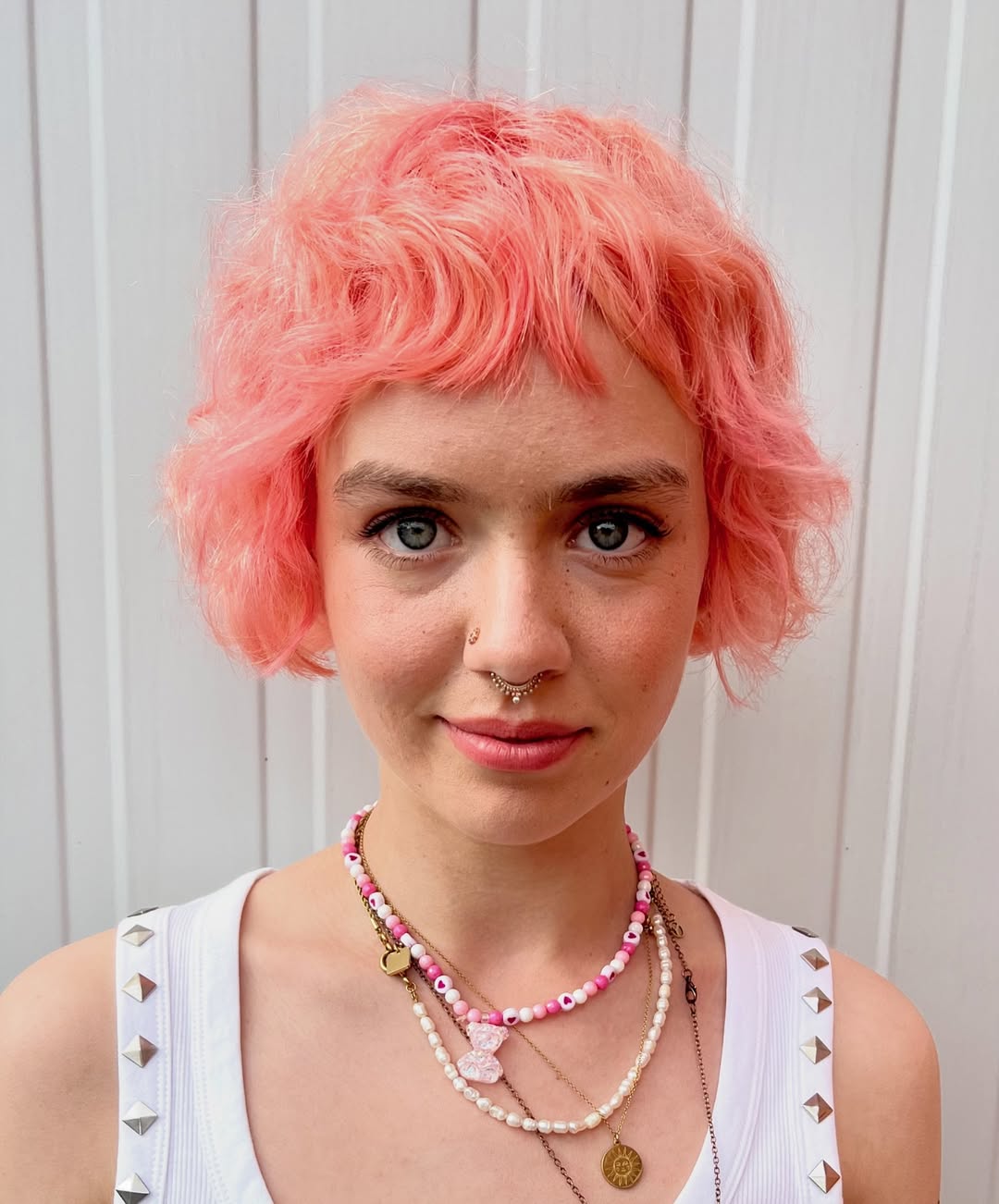 Coral Pink Shaggy Pixie With Wispy Fringe