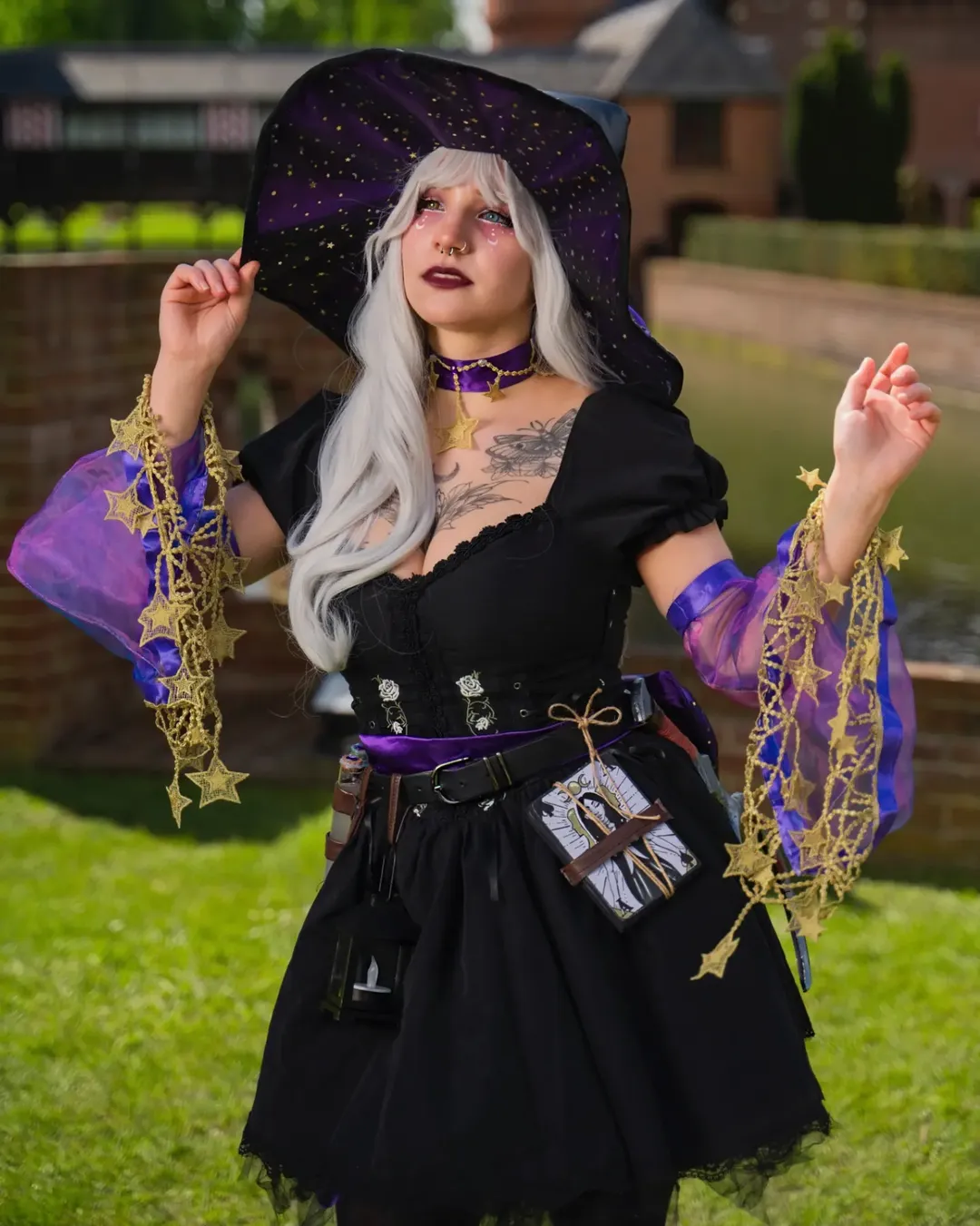 Cosmic Witchy Black Dress With Star Accents