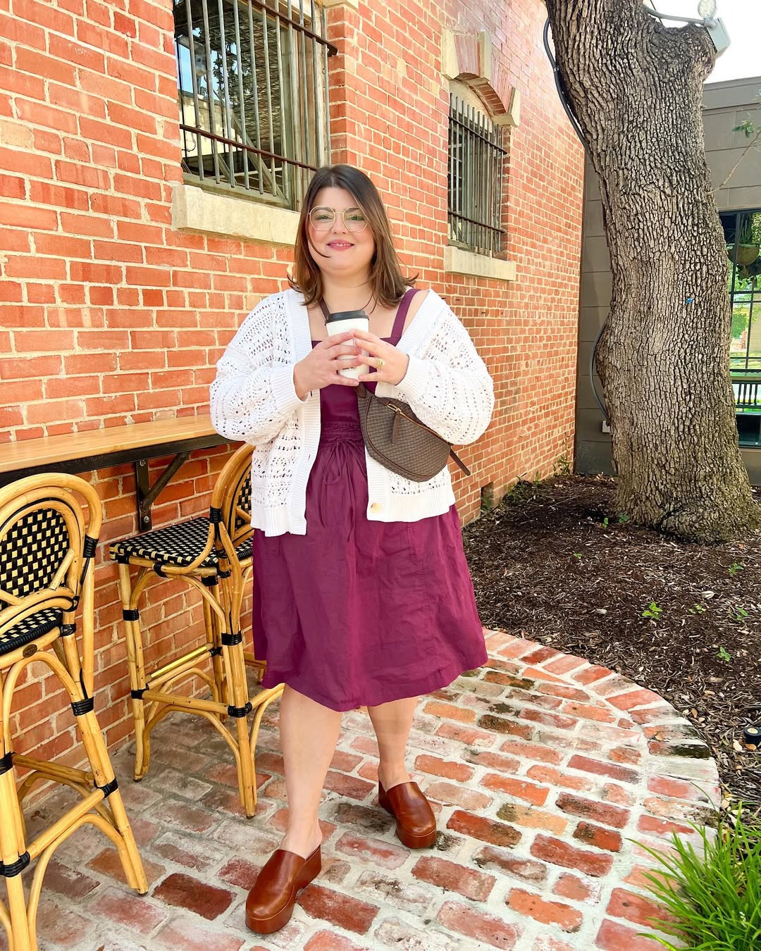 Cozy Cardigan Over Plum Sundress Look