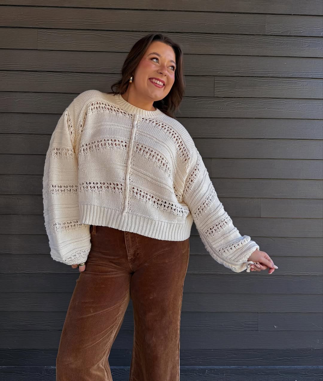 Cozy Cream Knit With Brown Corduroy Pants