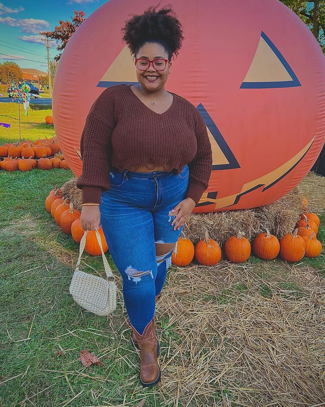 Cozy Cut-Out Sweater With Distressed Denim and Boots