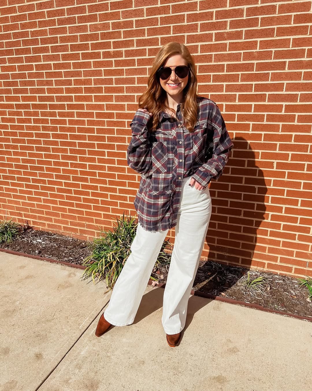 Cozy Flannel And White Denim Fall Look