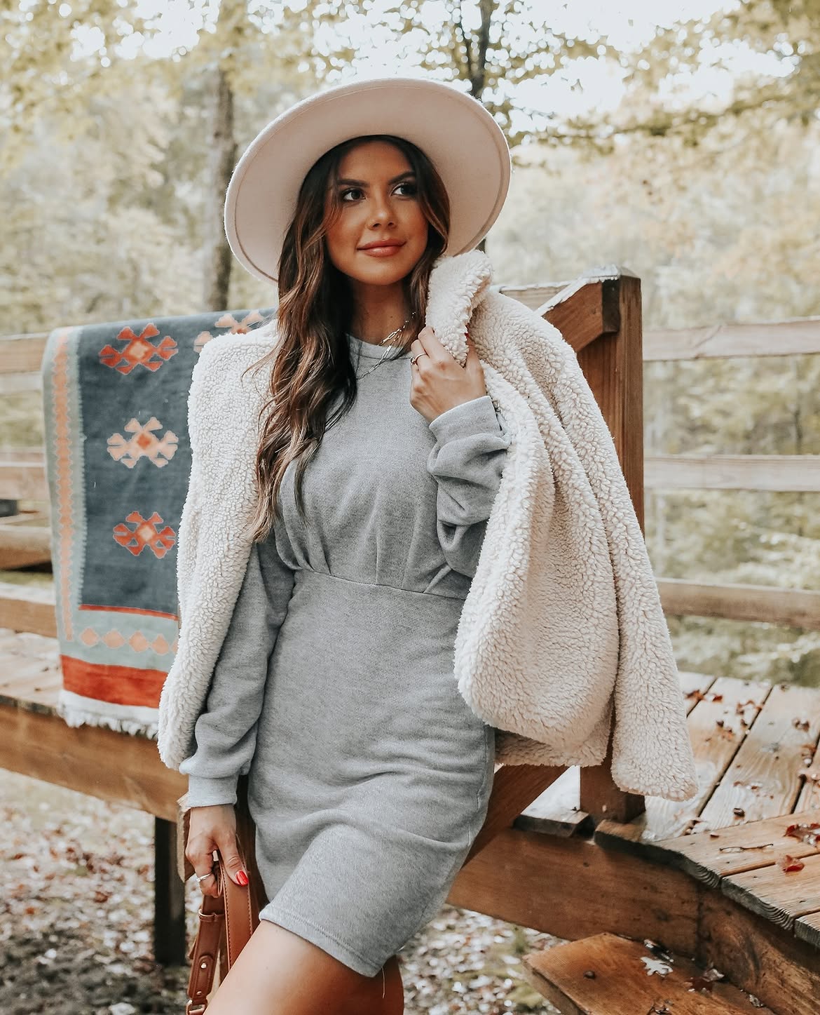 Cozy Grey Sweatshirt Dress With Teddy Jacket
