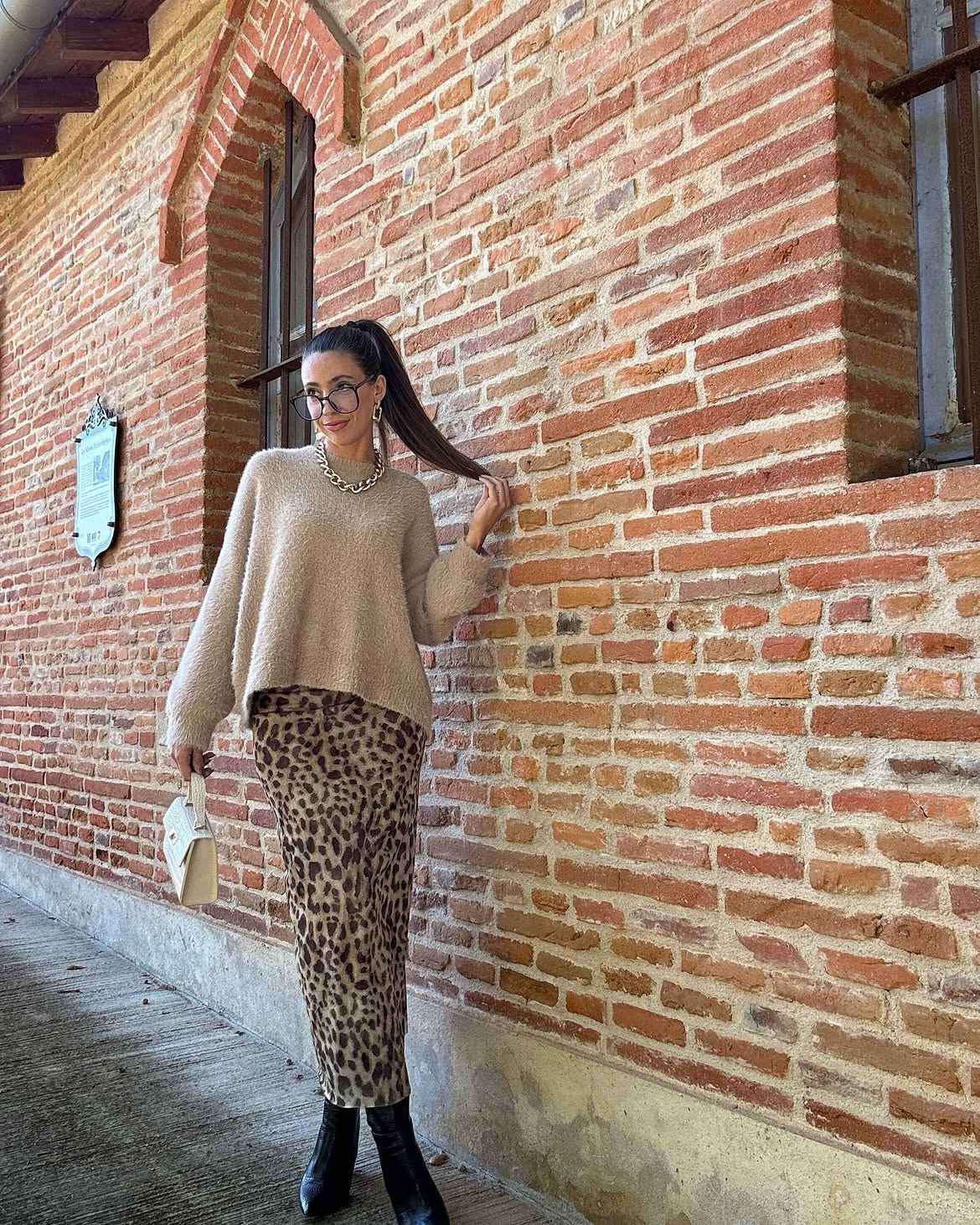 Cozy Leopard Midi Skirt And Fuzzy Sweater Look
