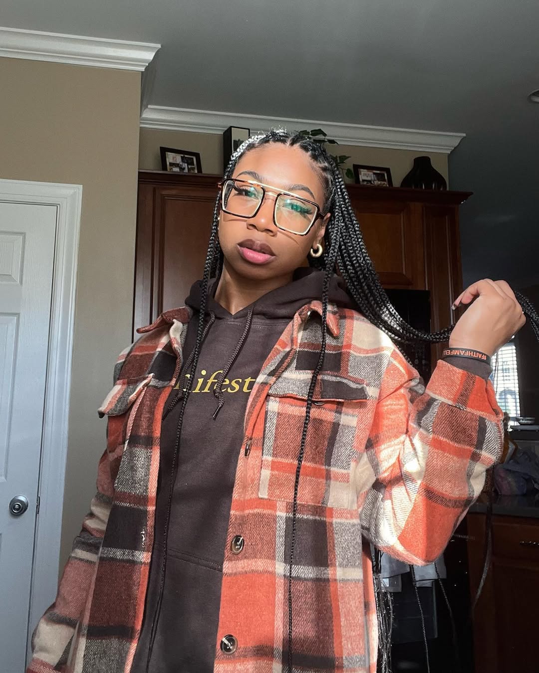 Cozy Plaid Shacket Over Hoodie Outfit