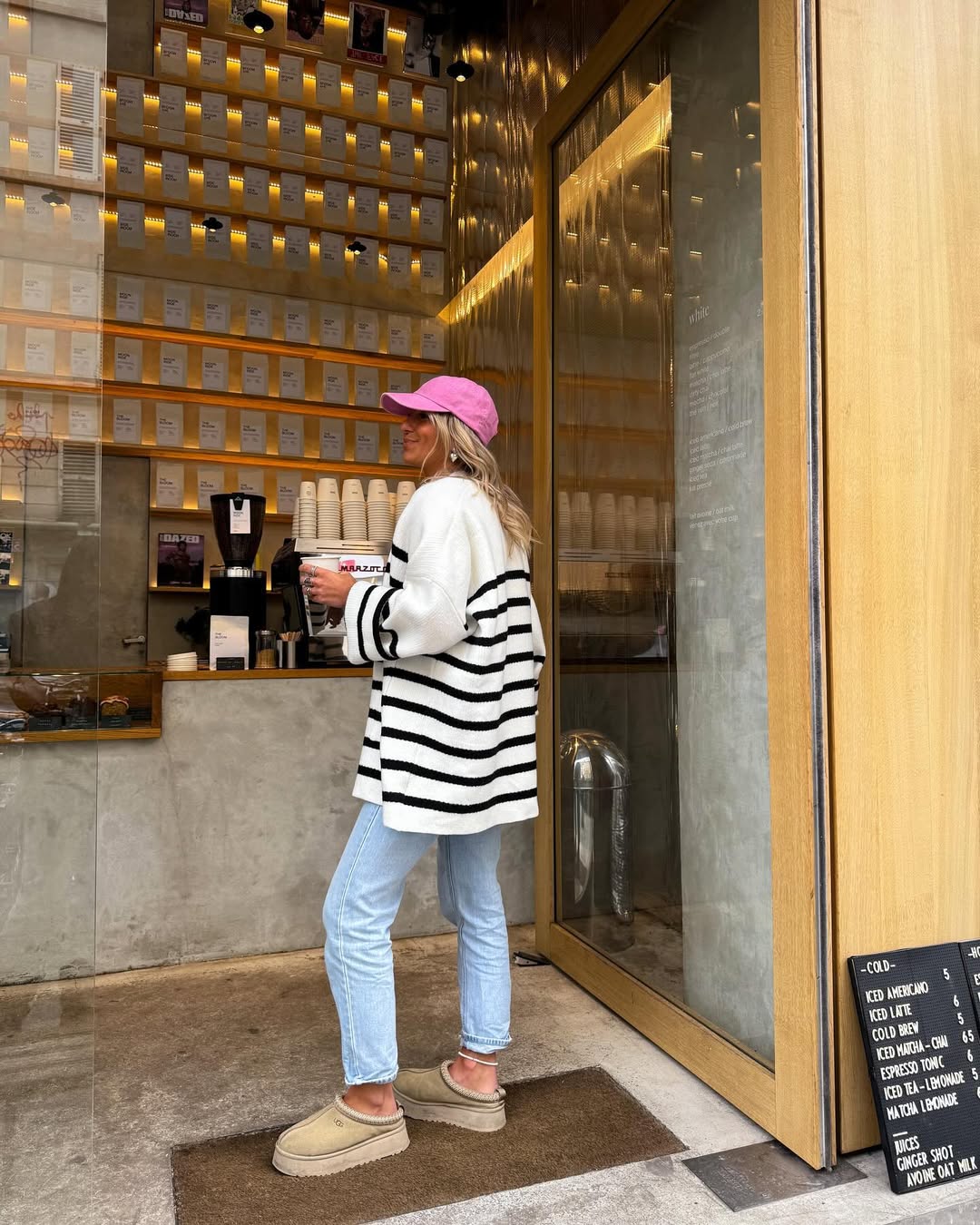 Cozy Striped Sweater With Light Wash Denim And Sneakers