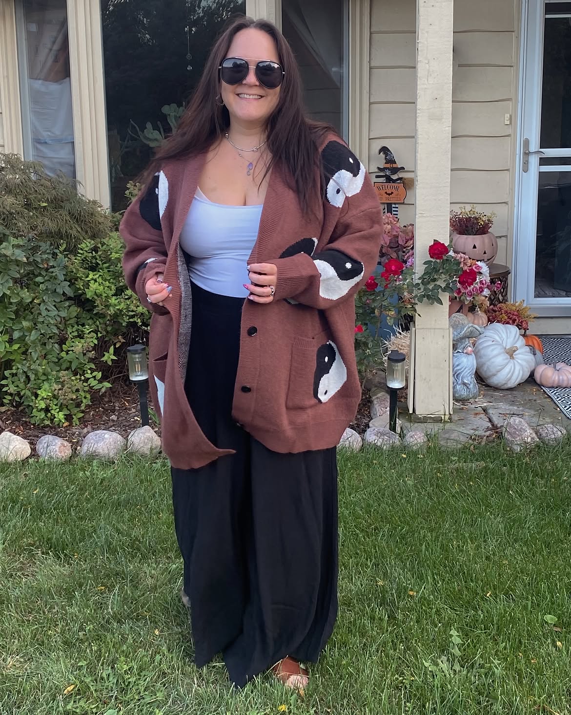 Cozy Yin Yang Cardigan With Flowy Maxi Skirt