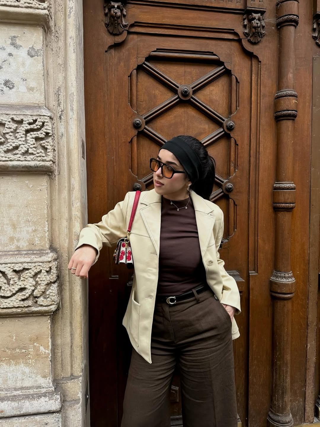 Cream Blazer With Brown Trousers European Fall Look