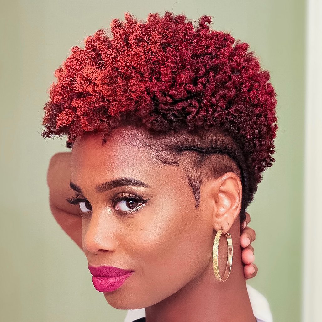 Crimson Curly Tapered Cut With Side Braids