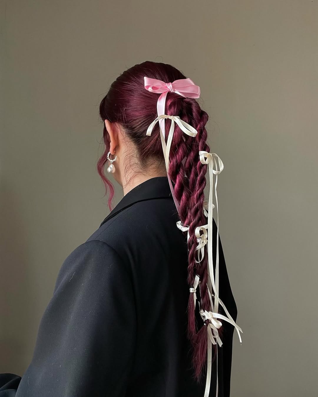 Crimson Twist Braid With Ribbon Accents