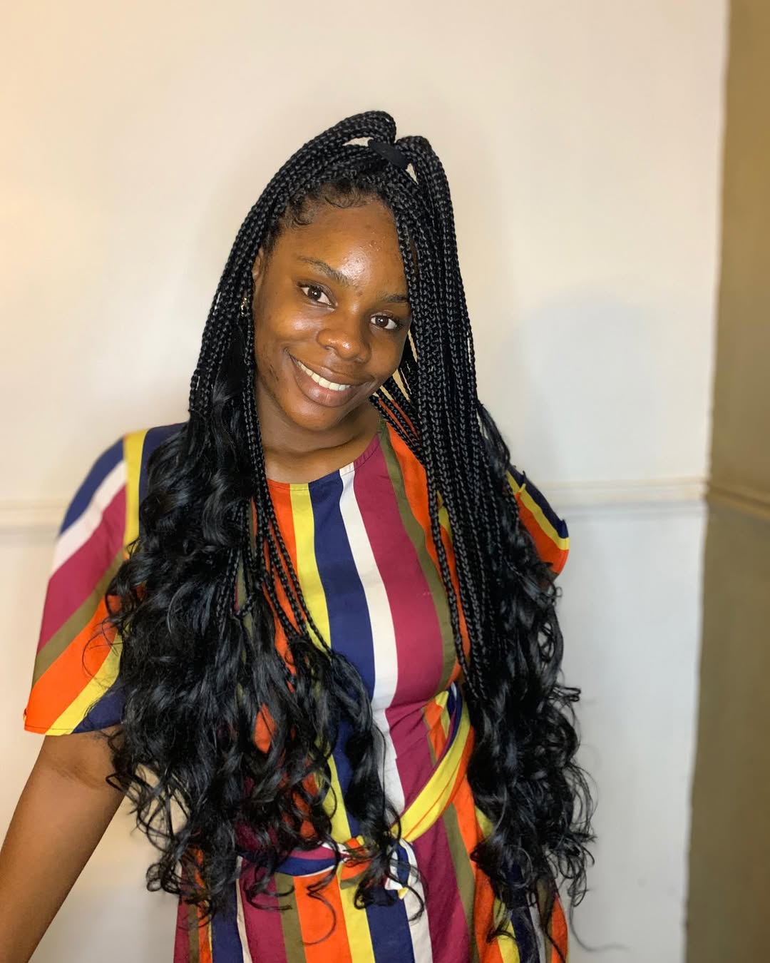 Curly Box Braids Half Up Half Down Style