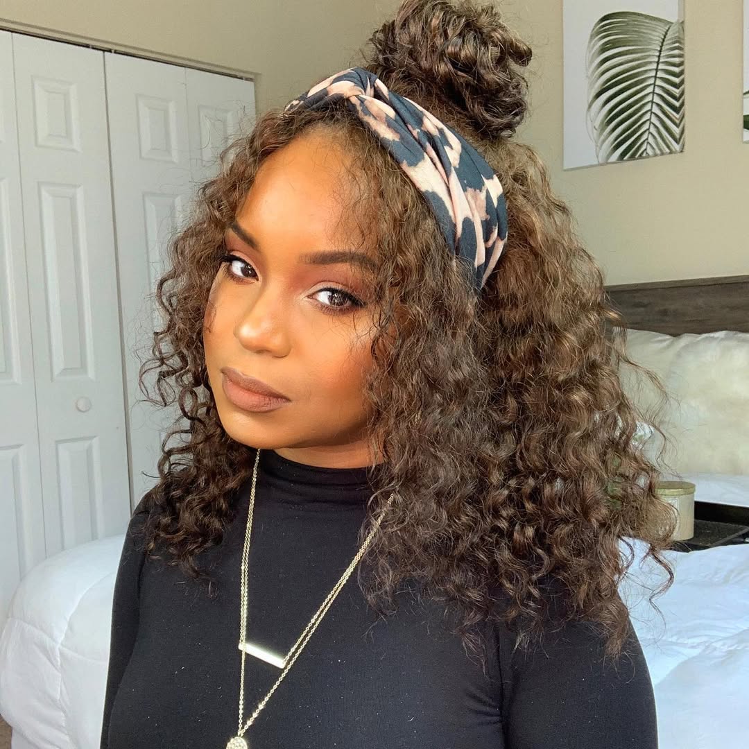 Curly Half-Up Top Knot with Headband