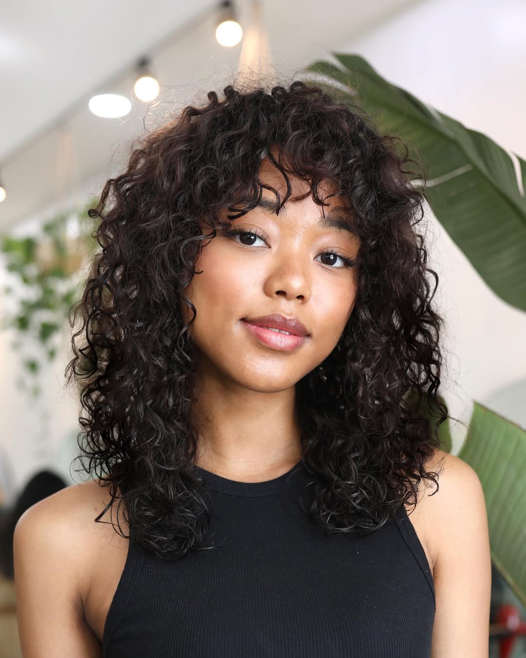 Curly Lob With Shaggy Curtain Bangs
